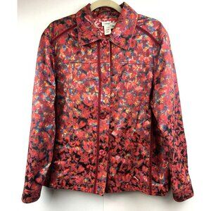 Coldwater‎ Creek Womens Jacket XL Reversible Red Floral Button Up Long Sleeve